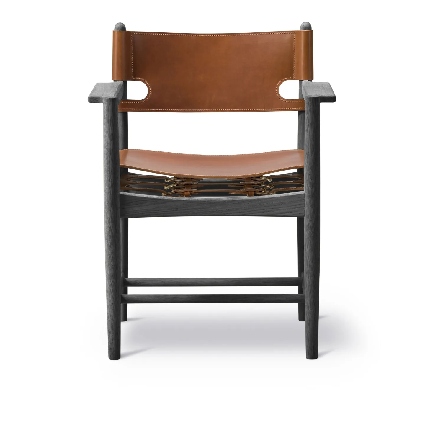 Fredericia Furniture - The Spanish Dining Armchair, Black lacquered oak, Cognac leather - Matstolar - Børge Mogensen - Brun,Svart - Läder/Trä