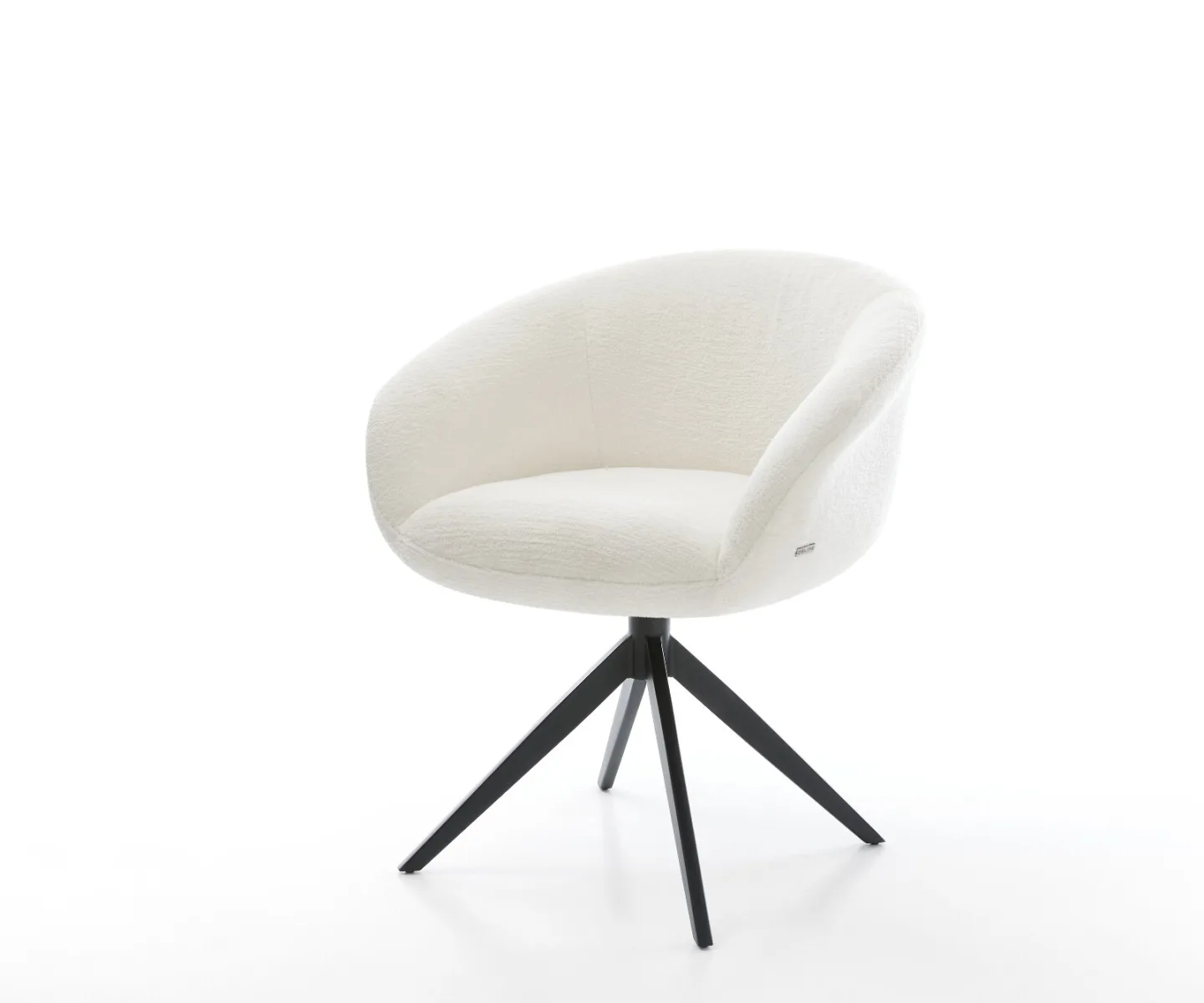 Drehstuhl Vinka-Flex mit Armlehnen Bouclé Soft Beige Kreuzgestell breit Schwarz 360° drehbar Wippfunktion Taschenfederkern