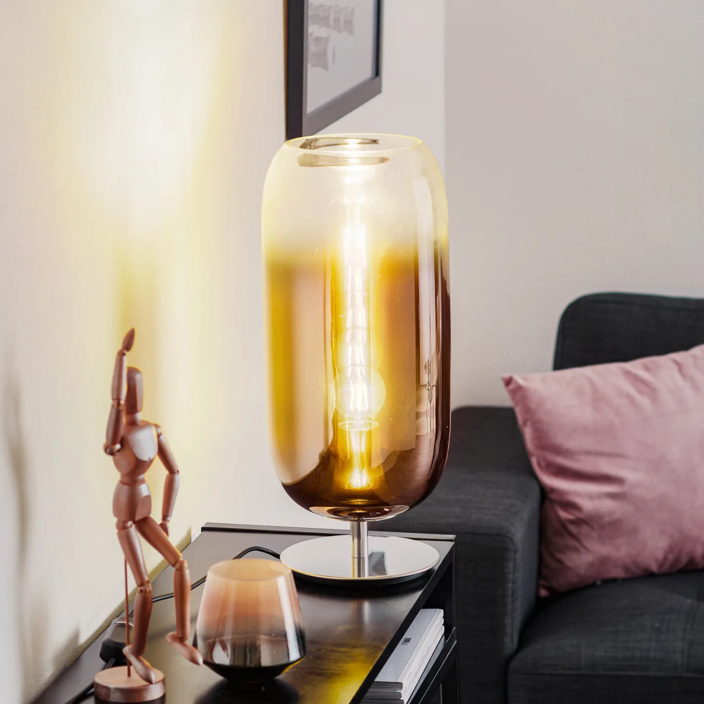 Gople Tischleuchte Copper - Artemide - Wohnzimmer - Design - Glas - Mit Schirm