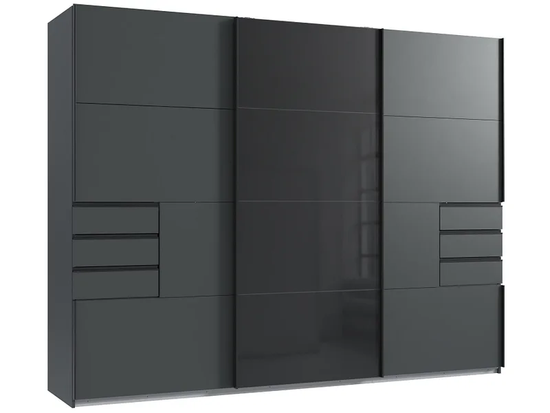 Schwebetürenschrank MIDNIGHT grafit 3 Türen 6 Schubladen