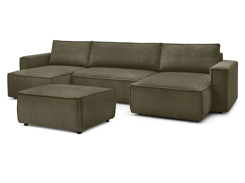 Panorama-Ecksofa mit Hocker BOBOCHIC NIHAD Cord-Stoff hellgrün