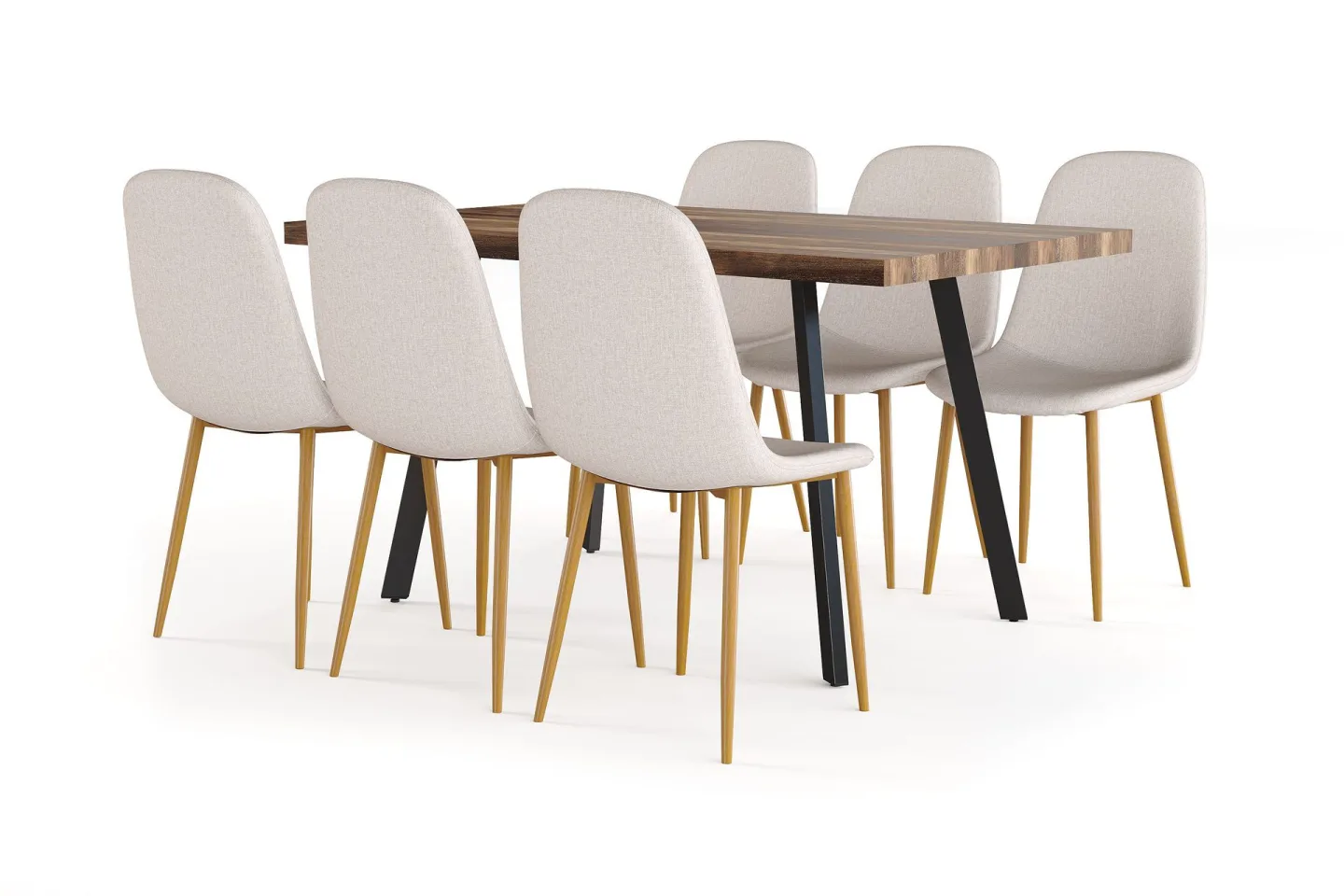 Marcelen Matbord Förlängningsbart med illäggsskiva + 6 st Nibe stol beige med ek ben - Brun/Beige