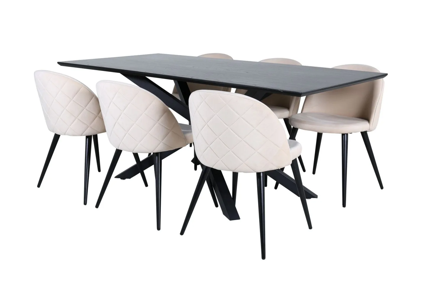 Piazza Matgrupp 180 cm Rektangulär med 6 Velvet stolar - Beige
