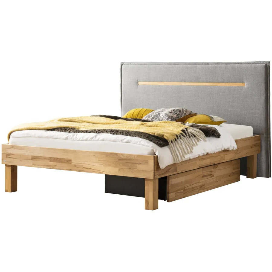 Hasena Bett Sassari Kernbuche, grau Kernbuche massiv Massivholz 140 x 200 cm