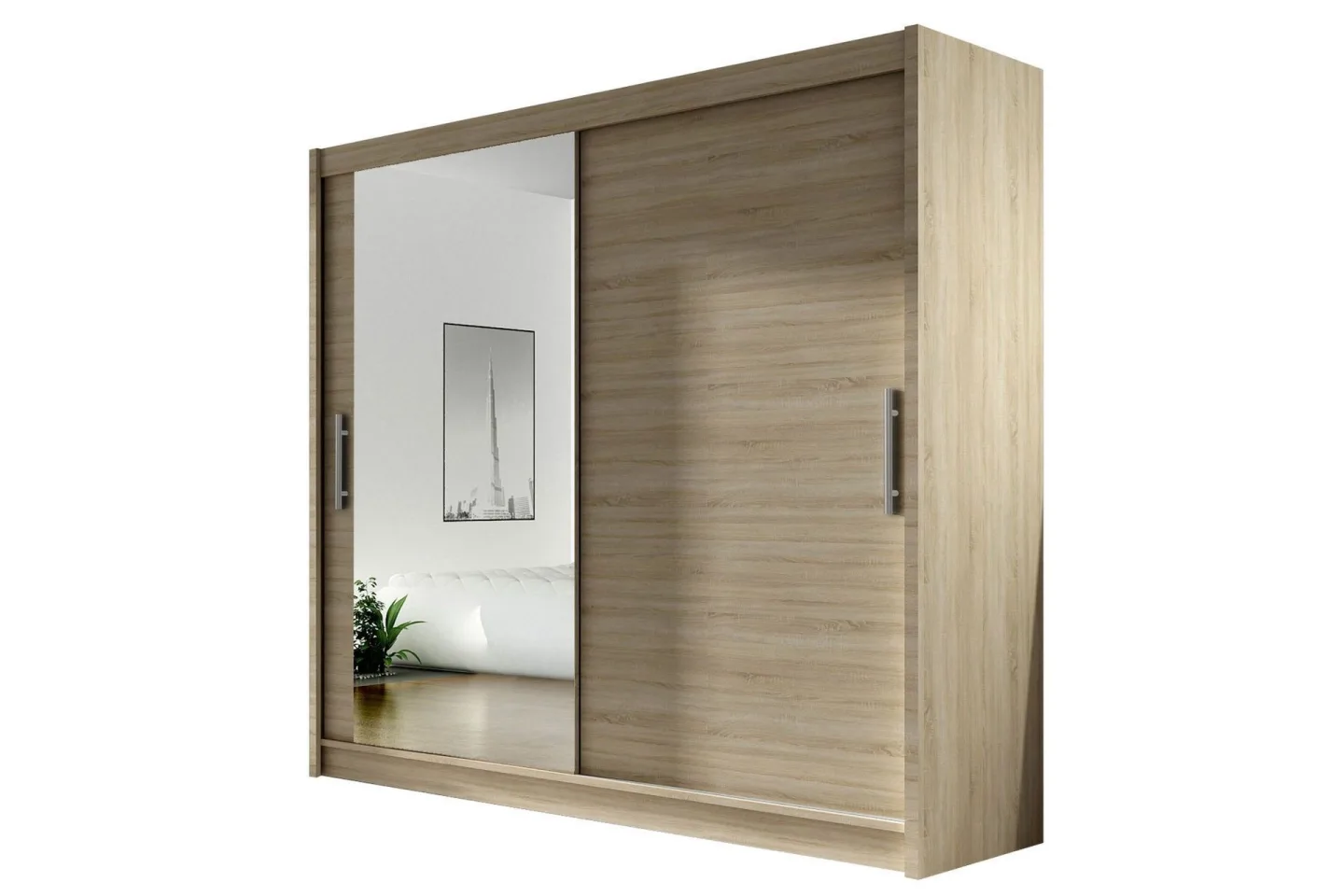 Prag Garderob 180 cm Skjutdörrar Spegel - Beige/Trä/Natur