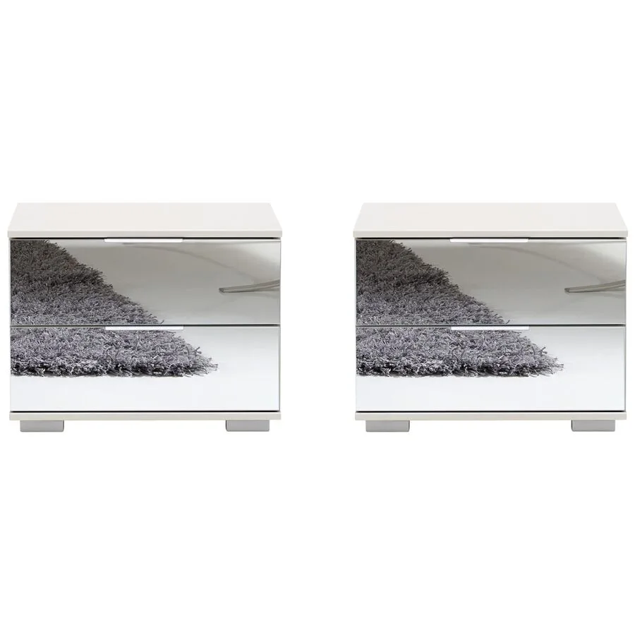 Nachttisch Peyton C Spiegel, Weiss Spanplatte, Spiegelglas B 52 H 40 cm