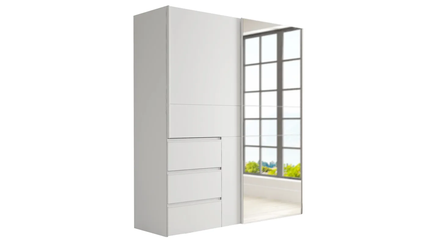 Schwebetürenschrank weiß mit Spiegel 170 cm 2-türig - WINN