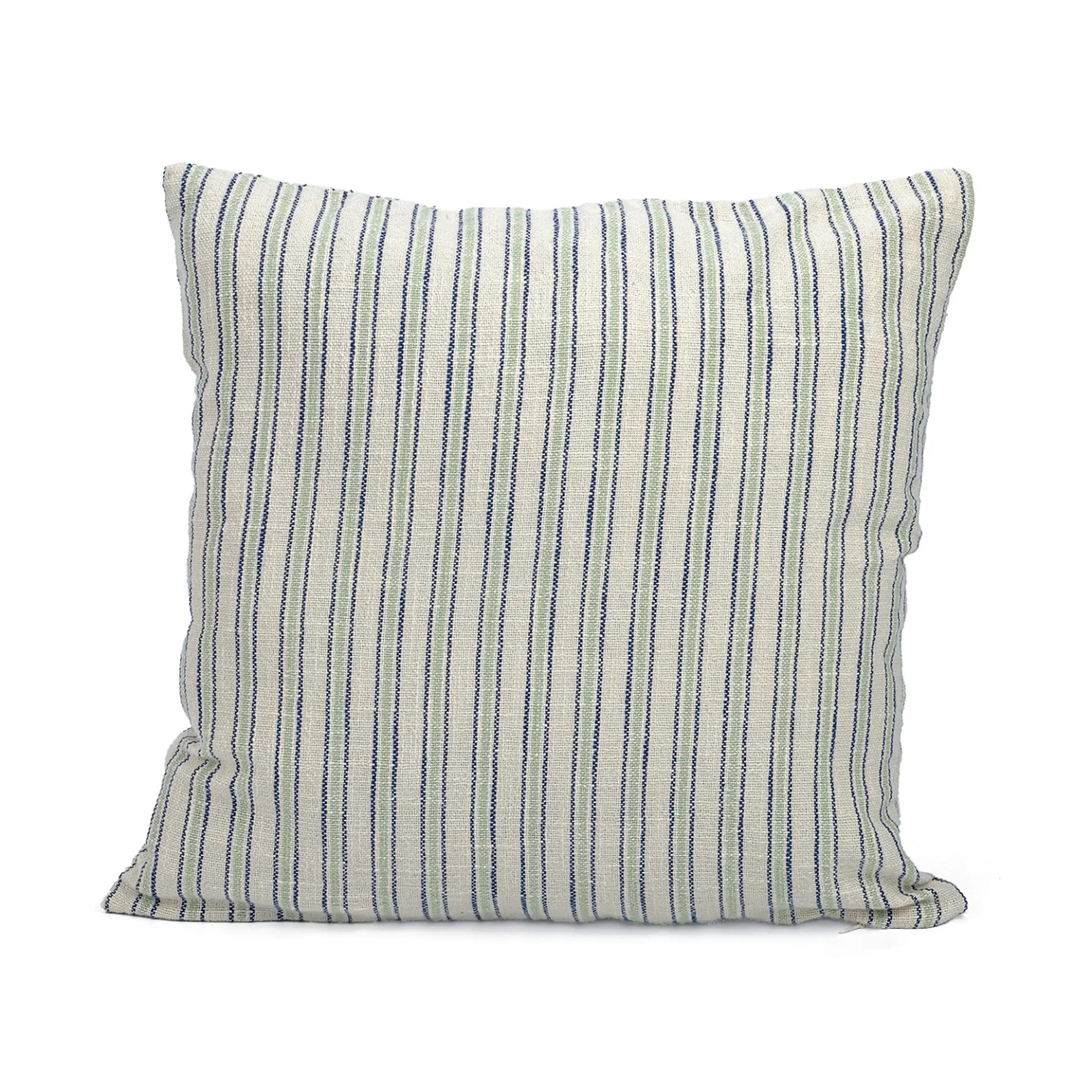 Putetrekk - Rumi stripe cotton cushion cover (kremfarget/marineblå/lys grønn) (Størrelse: 45 x 45 cm)