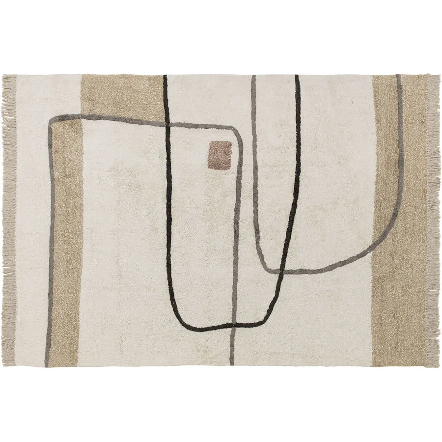 Teppich Malika Beige, Weiss, Grau, Schwarz Baumwolle 160 x 230 cm