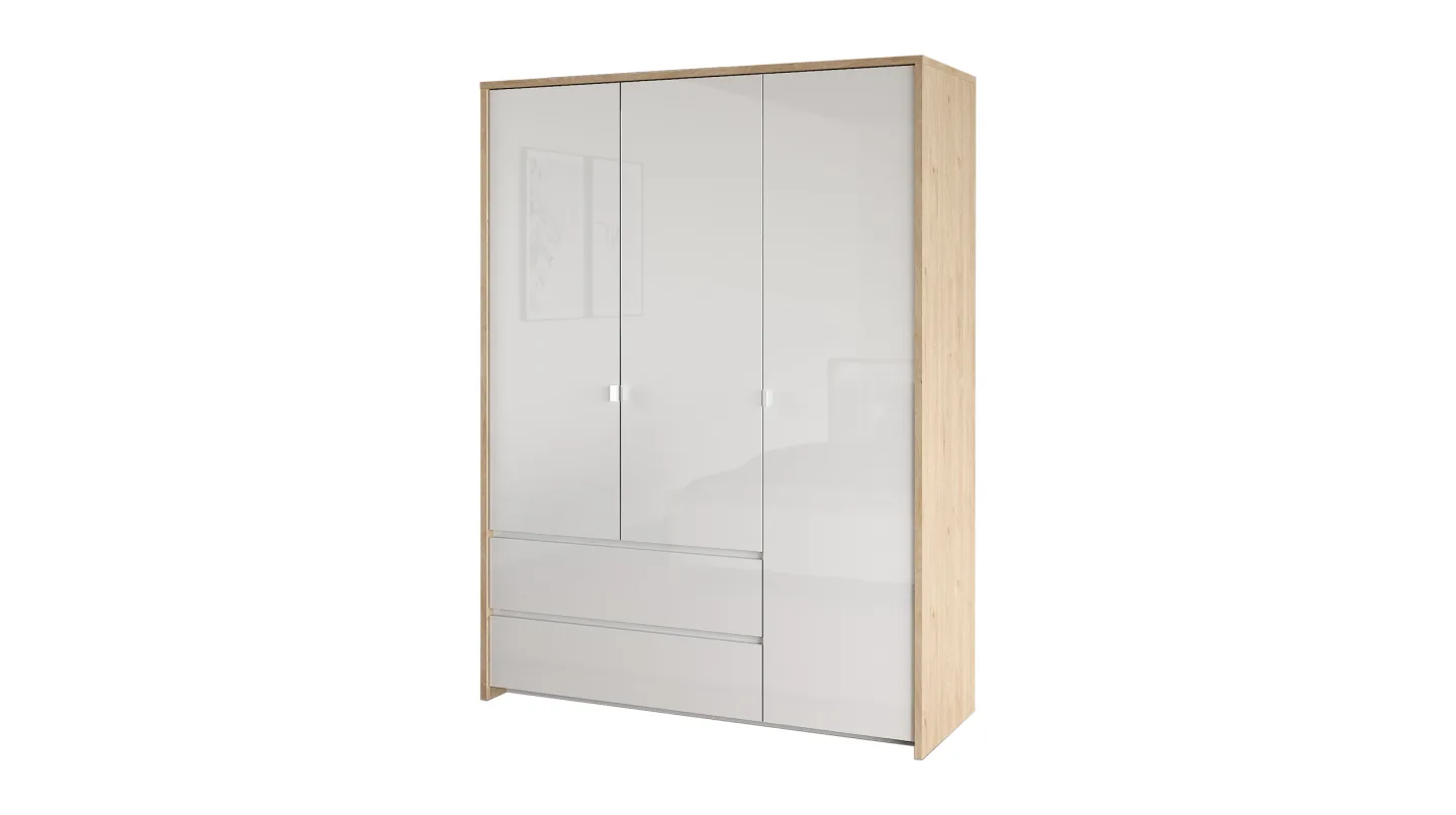 Kleiderschrank 149 cm weiß hochglanz - Jackson Hickory 3-türig - NEXT