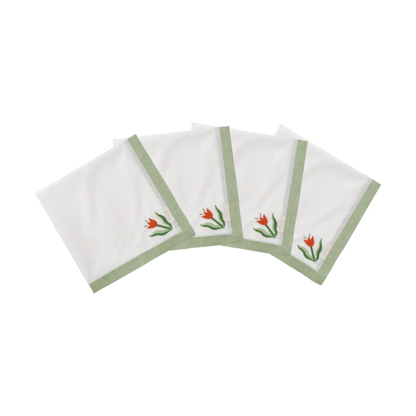Pick a Poppy Madelen Möllard Tulip Baumwollserviette Hellgrün, 4er-Pack, 45x45 cm