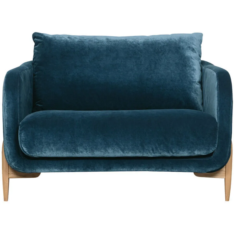 Sessel Leya Blau, Natur Stoff B 117 T 97 H 84 cm - Material: Stoff Velour, Eiche