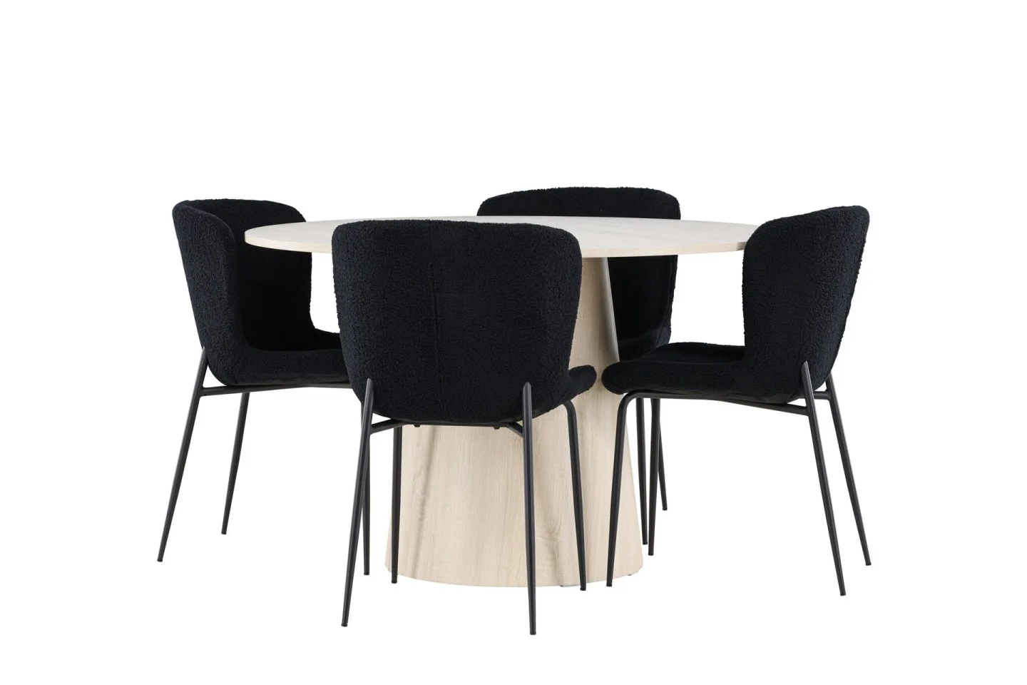 Lanzo Matgrupp 120 cm Rund med 4 Modesto stolar - Whitewash/Svart