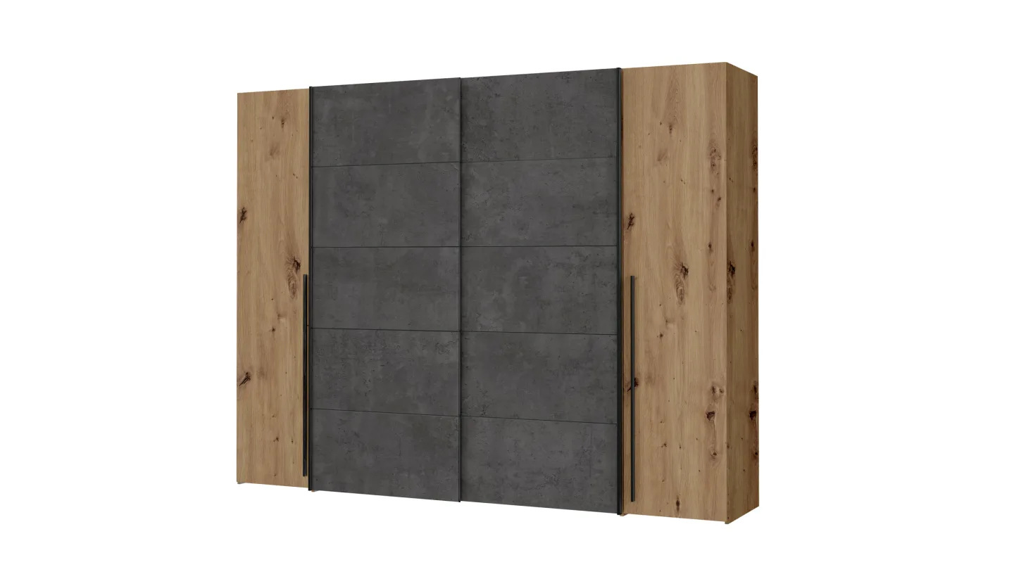 Kleiderschrank Artisan Eiche - grau - 270 cm - Schwebetüren - NARAGO