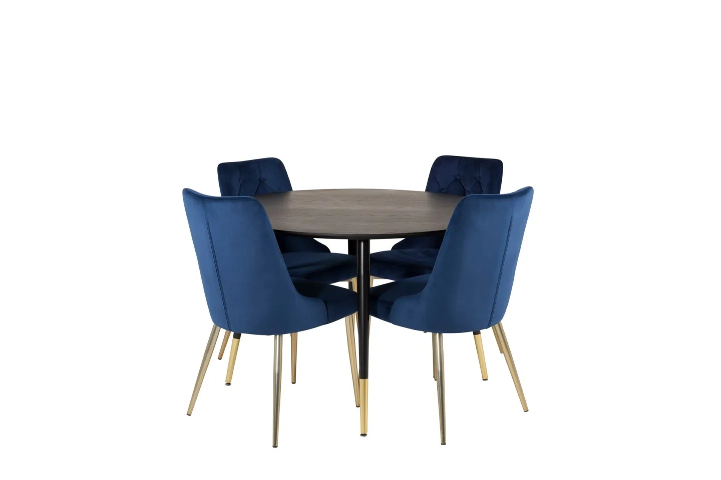 Dipp Matgrupp 115 cm Rund med 4 Velvet stolar - Svart