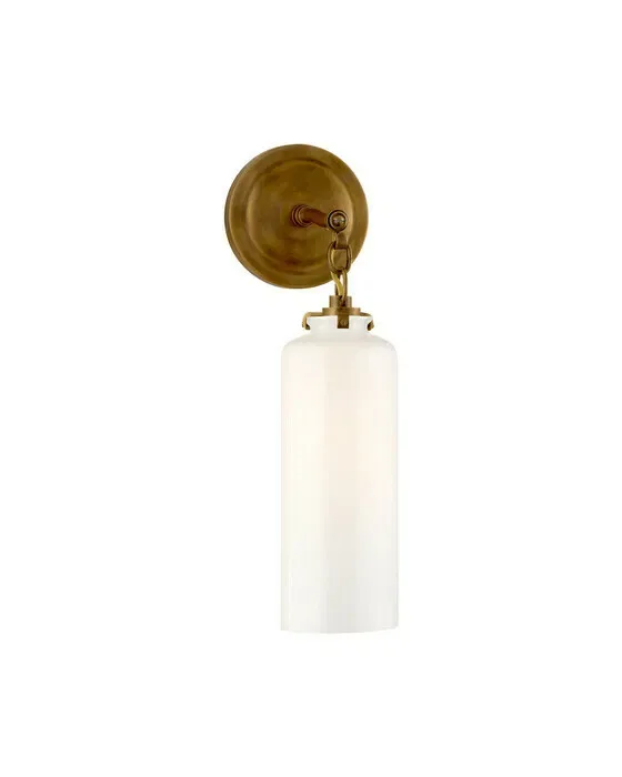 Katie Small Cylinder Sconce Antique Brass/White Glass