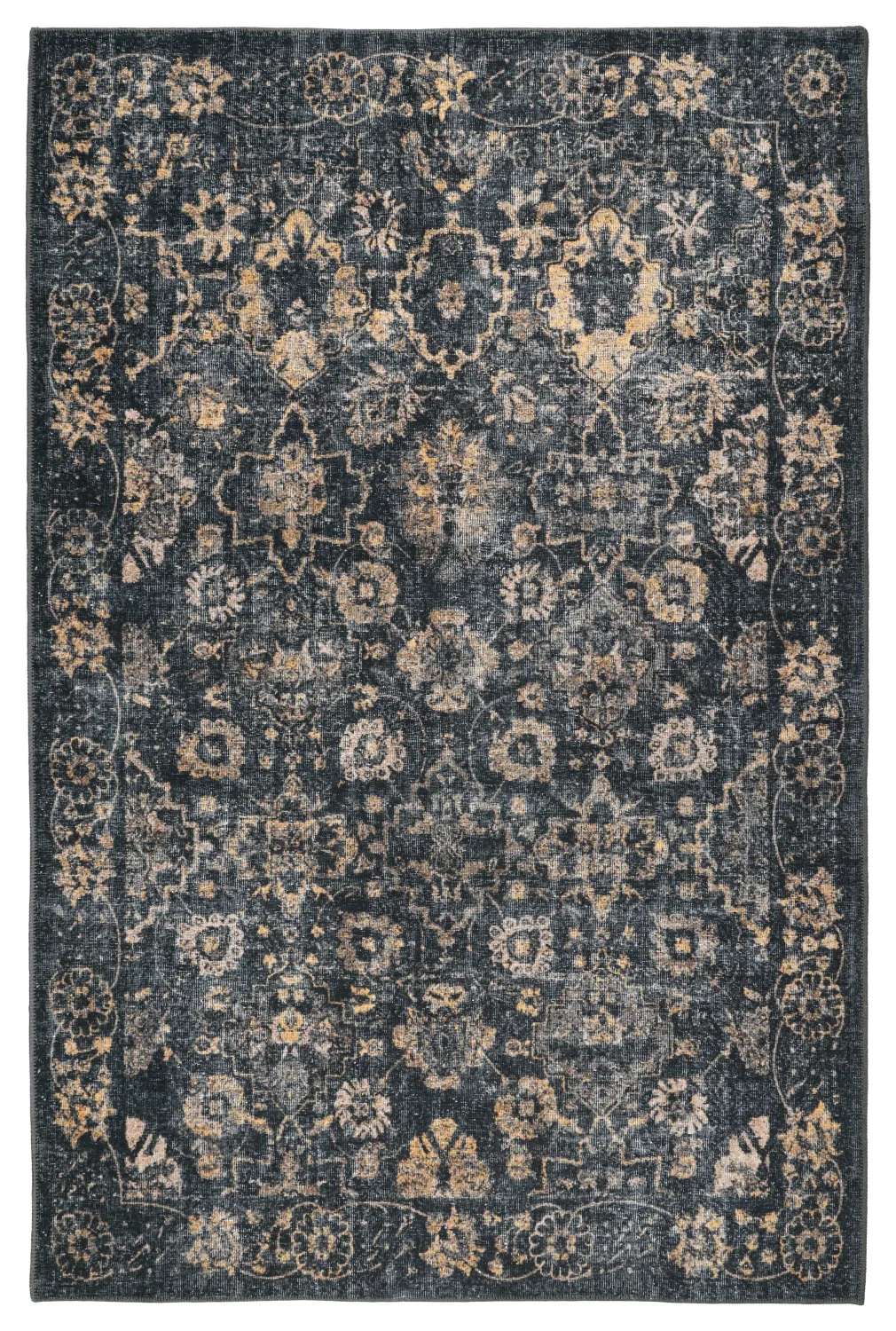 Flatvevd teppe - Fernana (svart/gull) (Størrelse: 190 x 280 cm)
