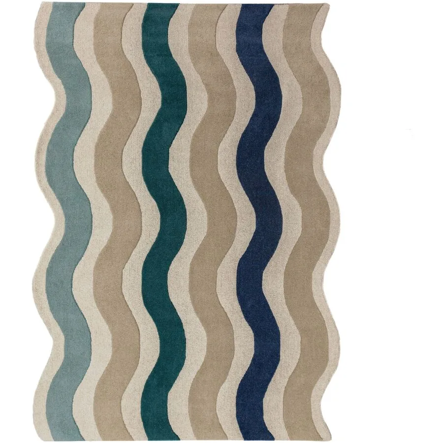 Teppich Calora Blau Welle, Düne 100% Wolle 140 x 200 cm