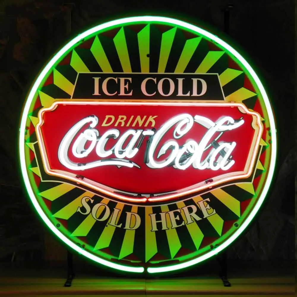 Neonskylt Coca cola Ice Cold med bakgrund