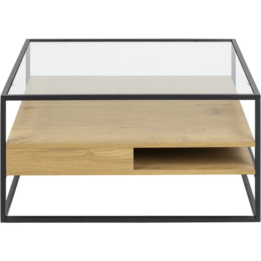 Salontisch Devine eiche hell MDF, Metall, Glas B 80 T 80 cm