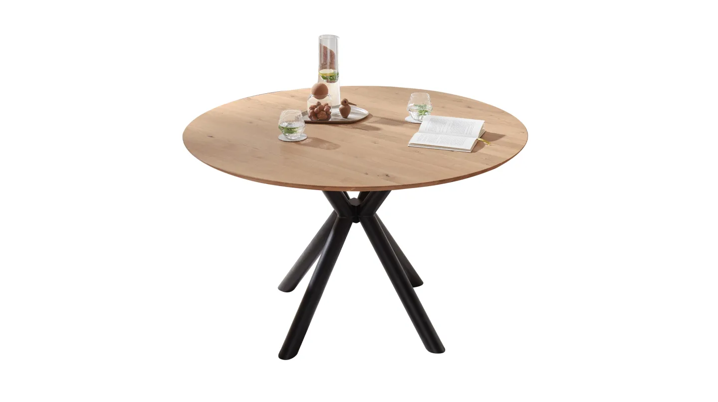 Esstisch Massivholztisch 120 cm rund Wildeiche ausziehbar - ARVID