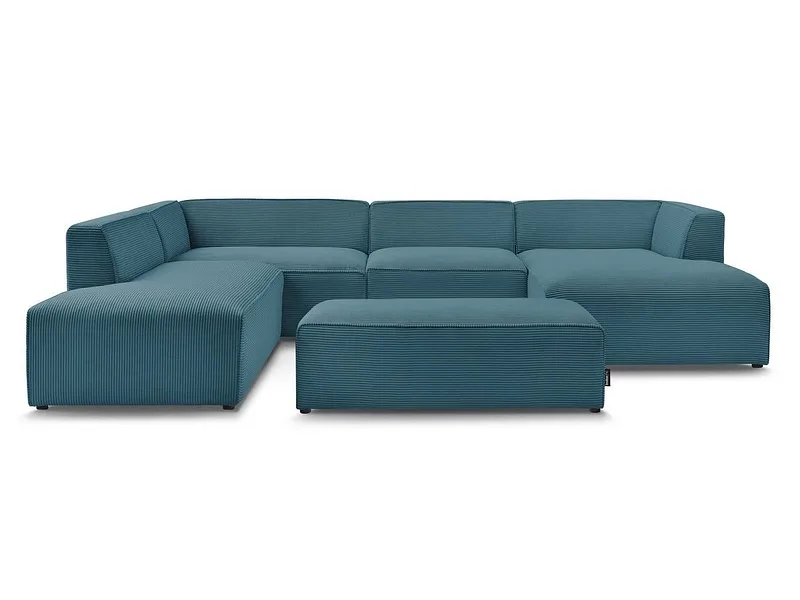 Panorama-Ecksofa mit Hocker BOBOCHIC MEGEVE Cord-Stoff dunkelblau