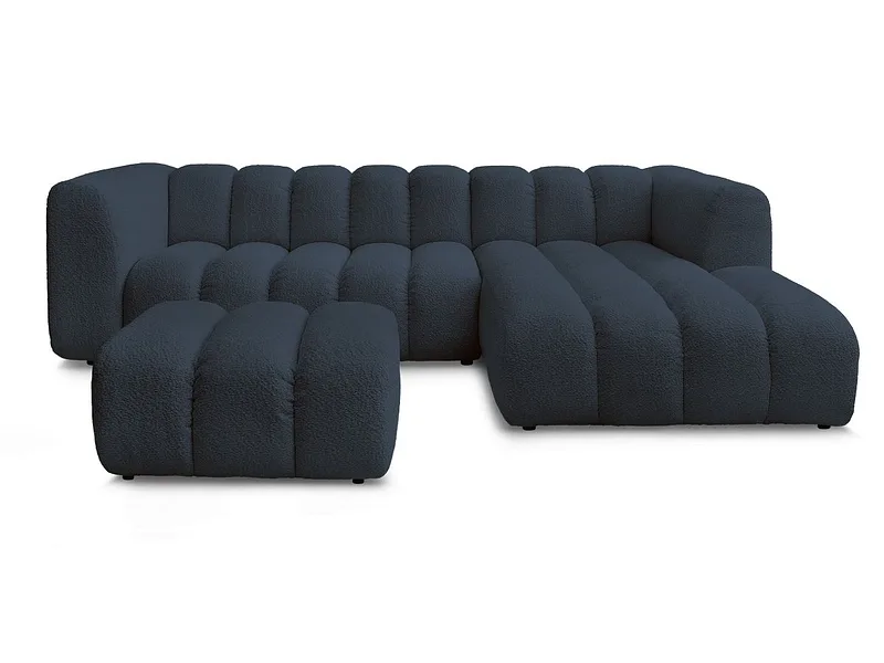 Ecksofa mit Hocker BOBOCHIC TALIA Boucle-Stoff dunkelblau